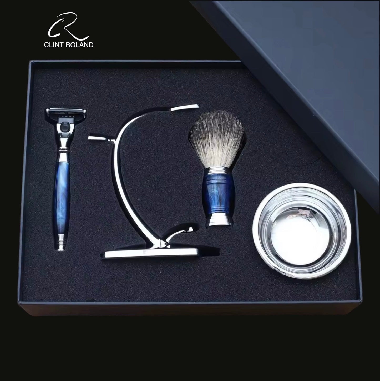 Blue Marbled Mach Razor Gift Set